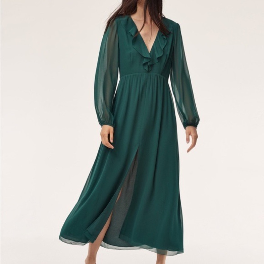 Aritzia Wilfred Mille Midi dark Green new Formal Evening Wedding party Dress Sz0 - Picture 4 of 13